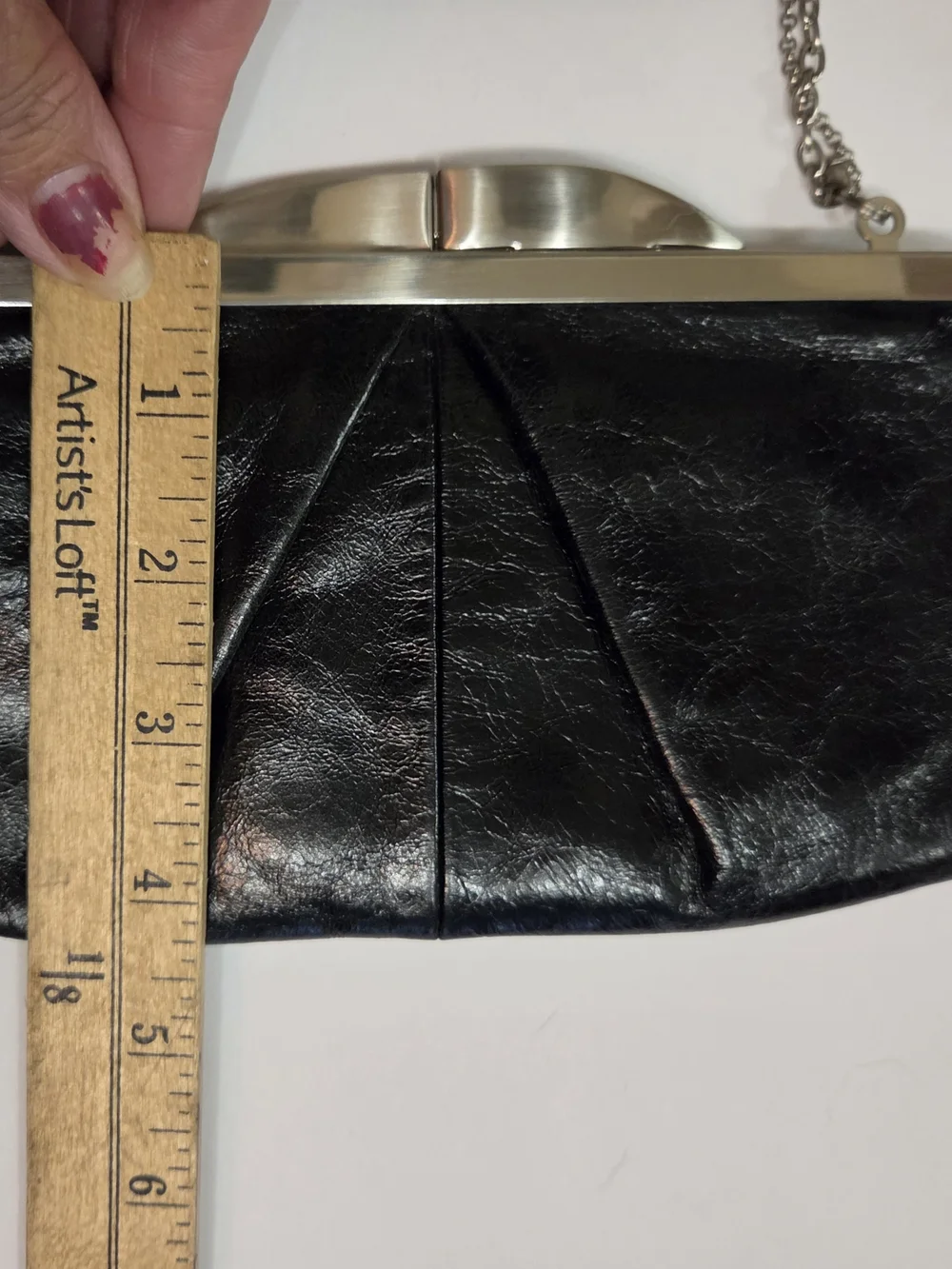 HOBO Black Leather Frame Clutch with Silver-Tone Chain